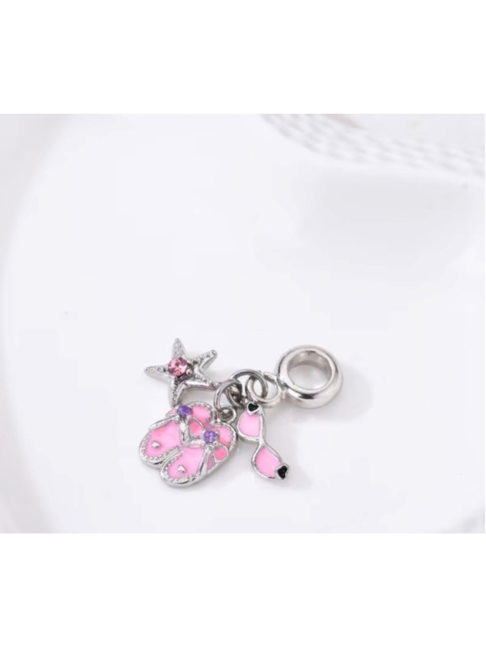 Women's Beach Charm Bracelet One Size Pink Silver
